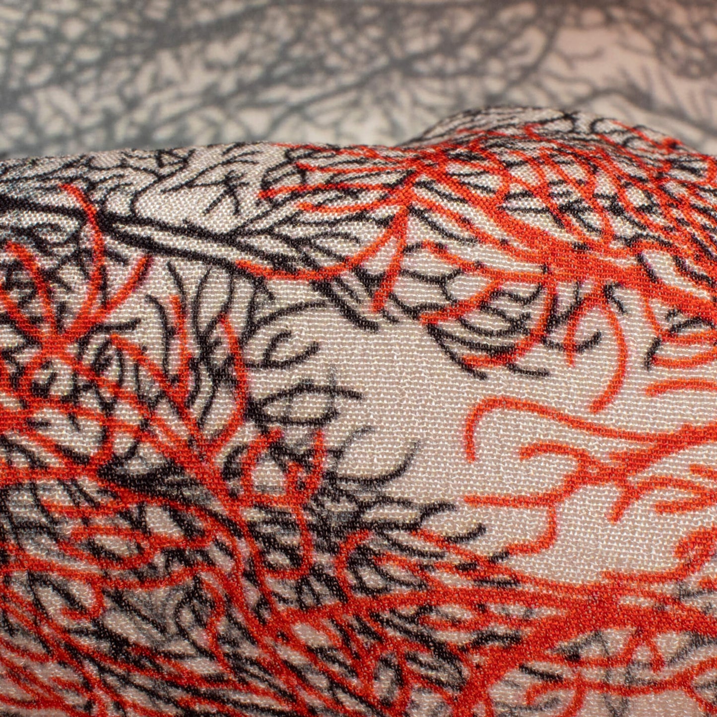 Persian Red And Grey Quirky Pattern Digital Print Viscose Natural Crepe Fabric