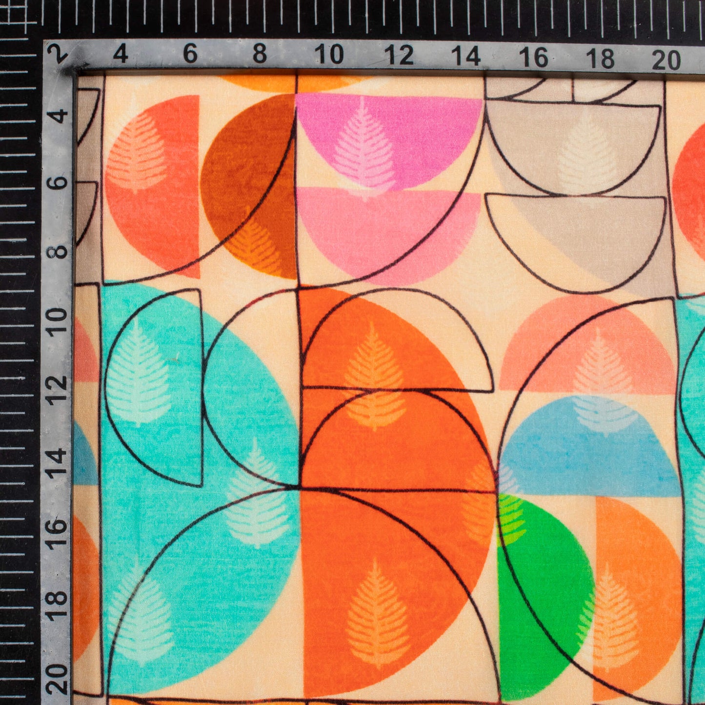 Multi-Color Geometric Pattern Digital Print Viscose Natural Crepe Fabric