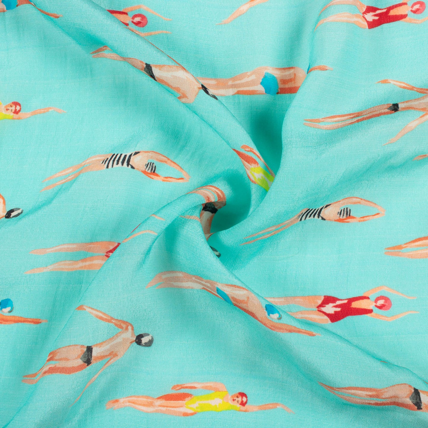 Baby Blue And Blood Red Quirky Pattern Digital Print Viscose Natural Crepe Fabric