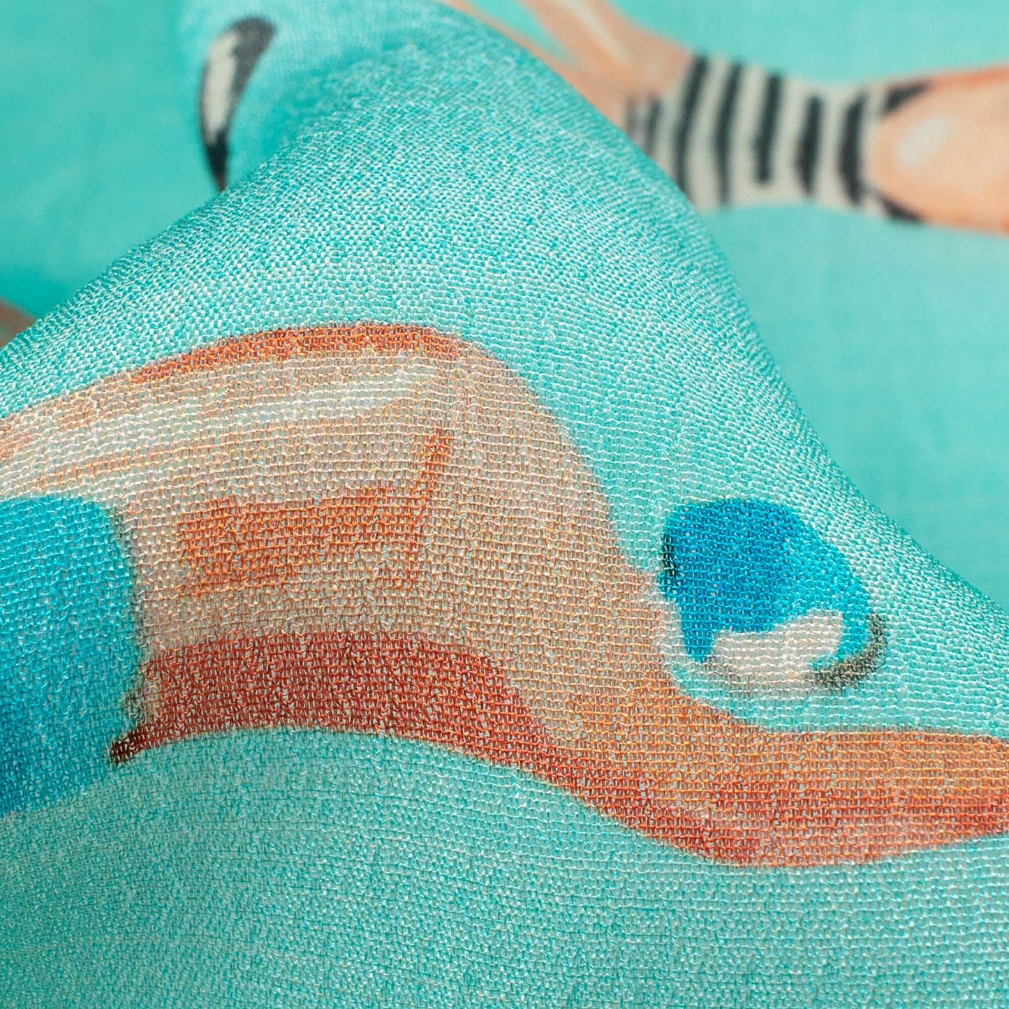 Baby Blue And Blood Red Quirky Pattern Digital Print Viscose Natural Crepe Fabric