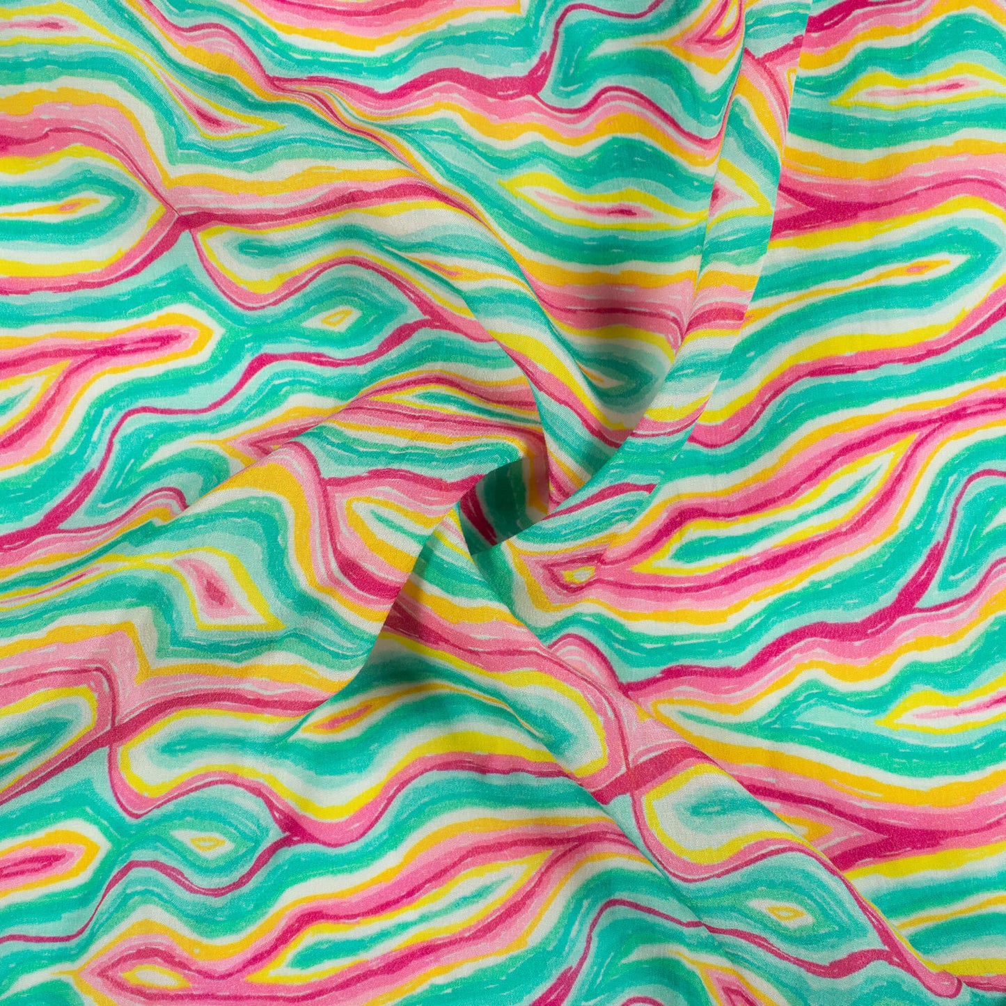Persian Green And Blood Red Abstract Pattern Digital Print Viscose Natural Crepe Fabric