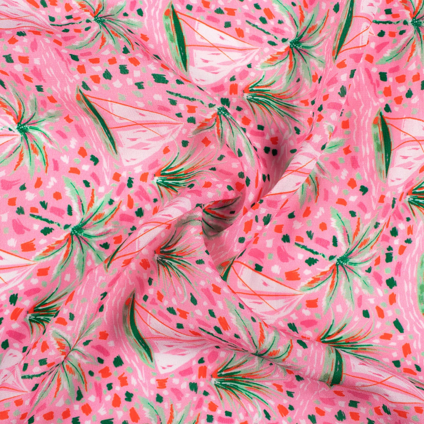 Taffy Pink And Green Quirky Pattern Digital Print Viscose Natural Crepe Fabric