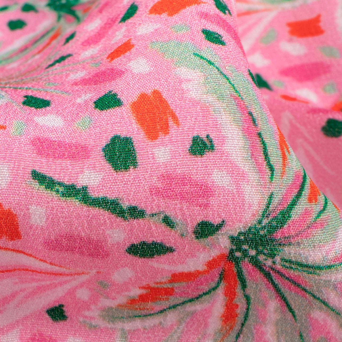 Taffy Pink And Green Quirky Pattern Digital Print Viscose Natural Crepe Fabric