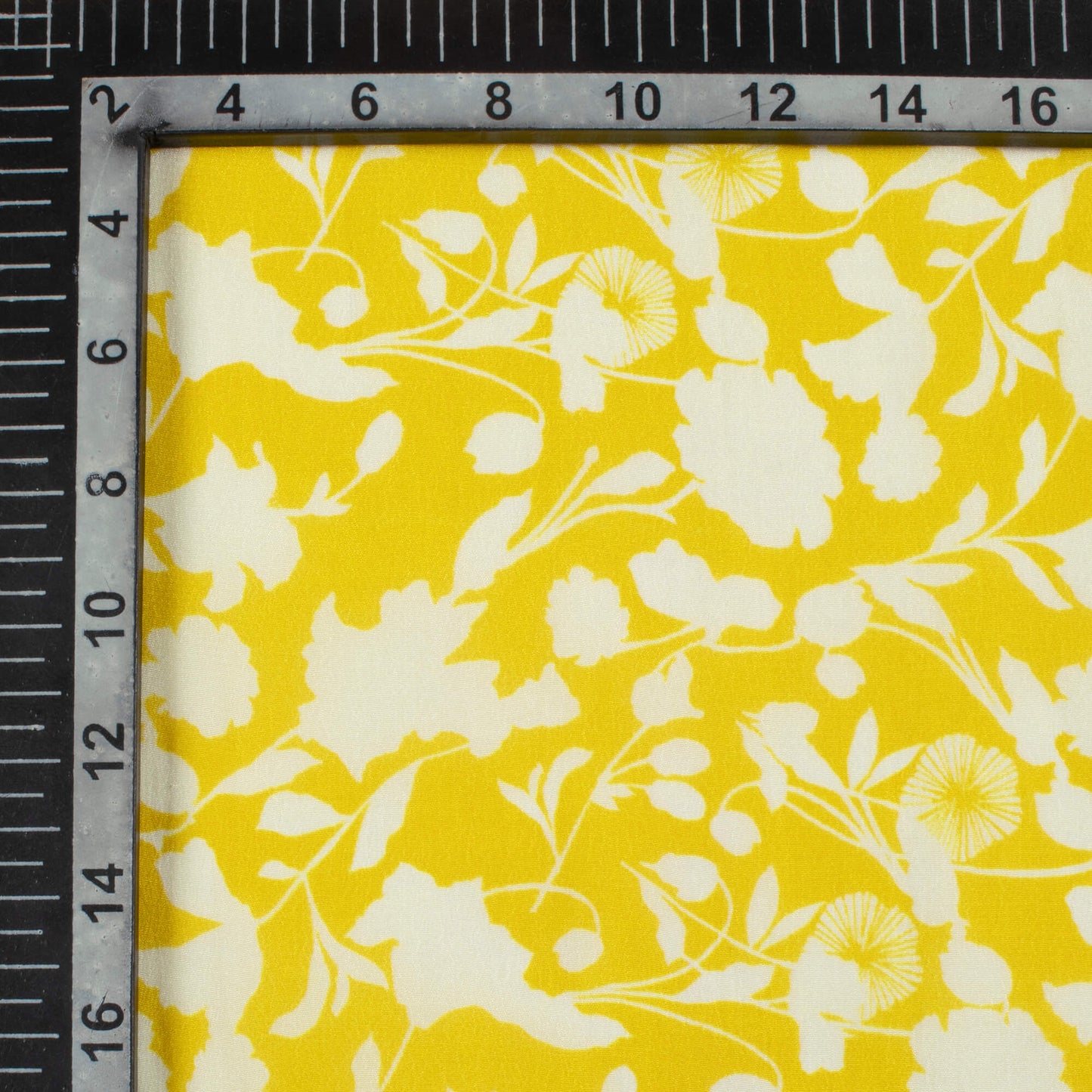 Bumblebee Yellow And White Floral Pattern Digital Print Viscose Natural Crepe Fabric