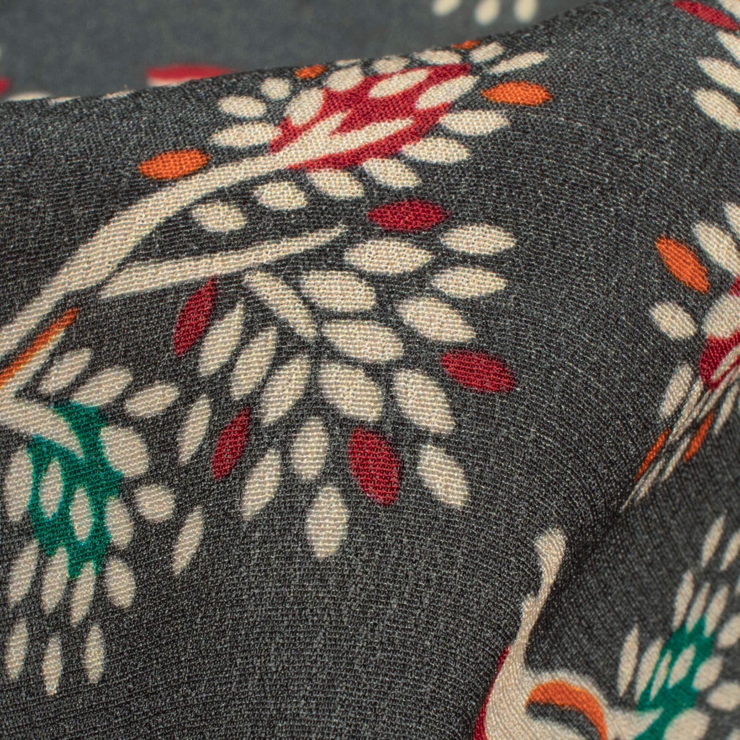 Grey And Maroon Leaf Pattern Digital Print Viscose Natural Crepe Fabric