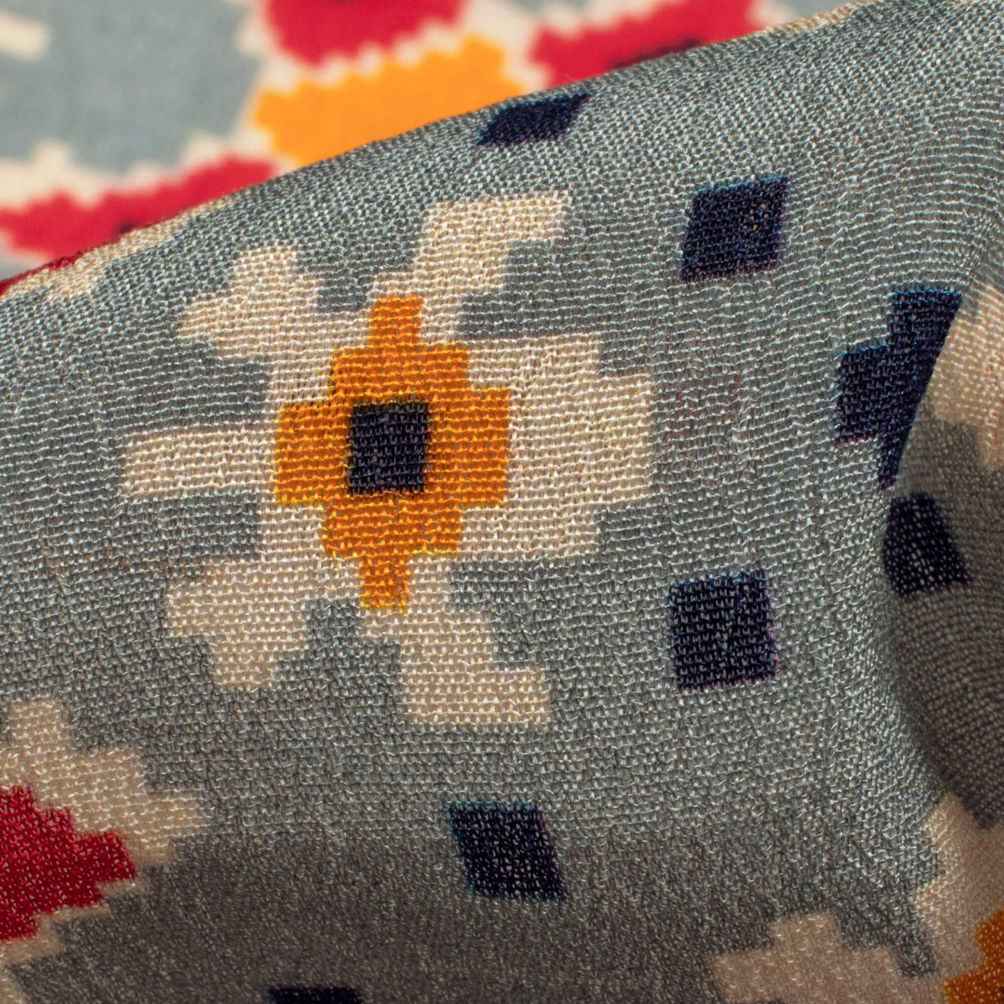 Pigeon Blue And Orange Patolaa Pattern Digital Print Viscose Natural Crepe Fabric