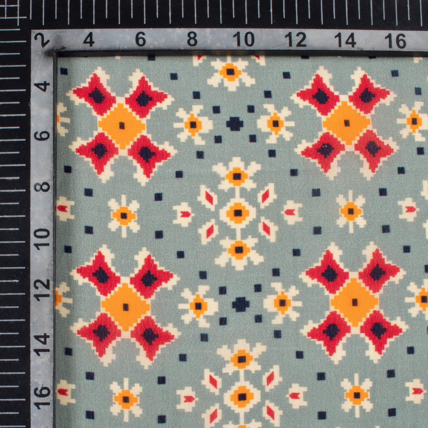 Pigeon Blue And Orange Patolaa Pattern Digital Print Viscose Natural Crepe Fabric