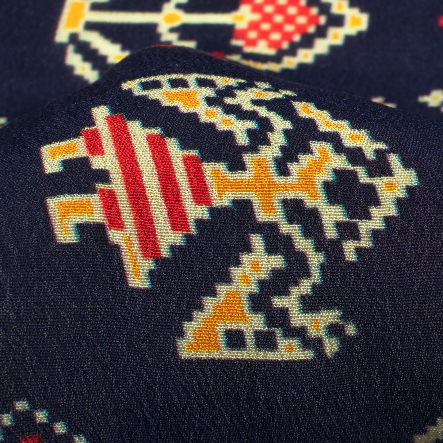 Navy Blue And Vermilion Red Patolaa Pattern Digital Print Viscose Natural Crepe Fabric