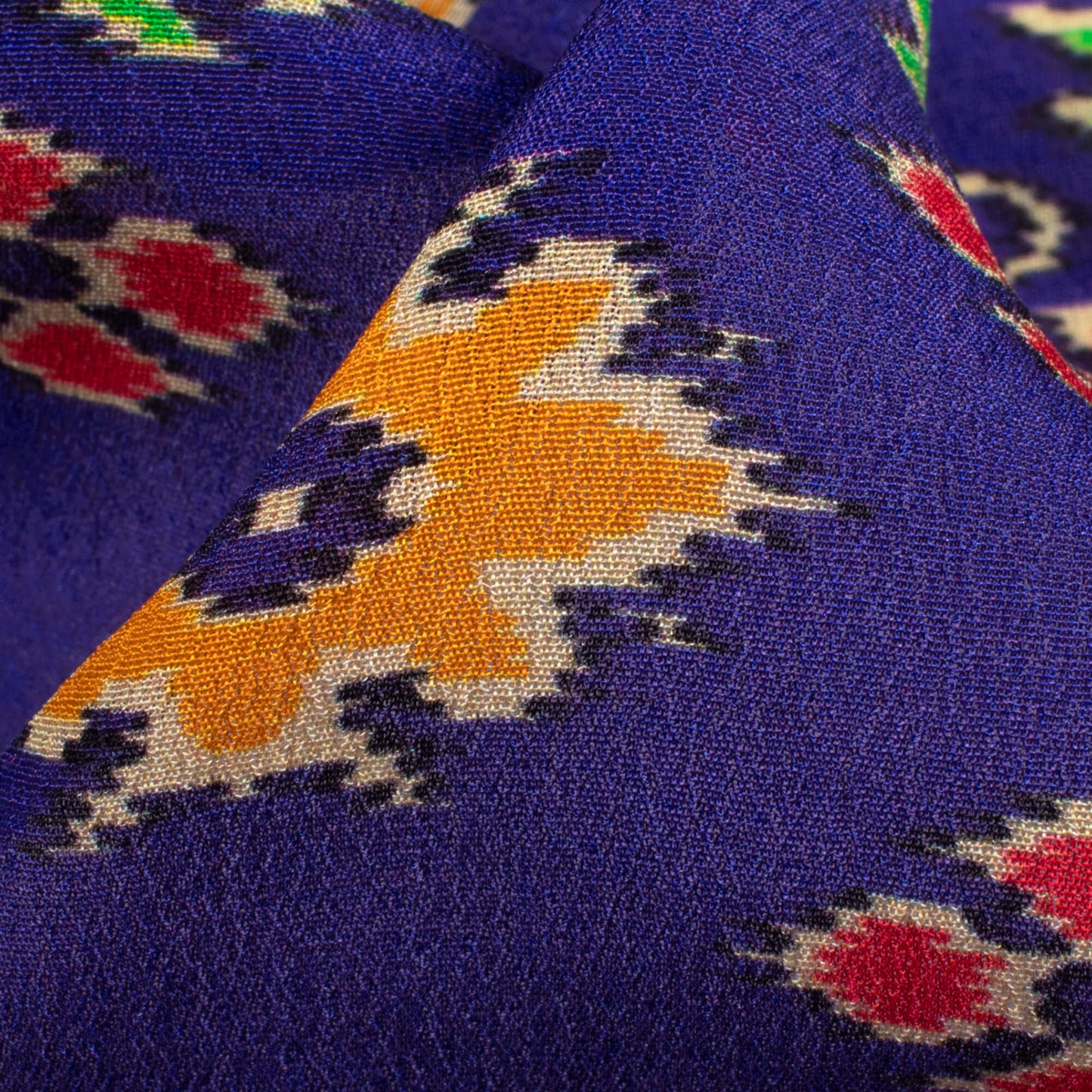 Indigo Blue And Honey Yellow Patolaa Pattern Digital Print Viscose Natural Crepe Fabric