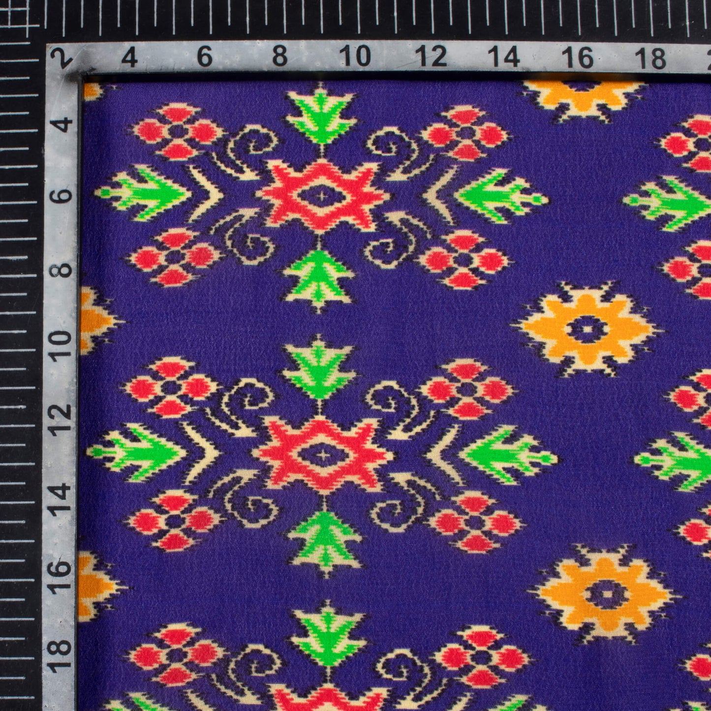 Indigo Blue And Honey Yellow Patolaa Pattern Digital Print Viscose Natural Crepe Fabric