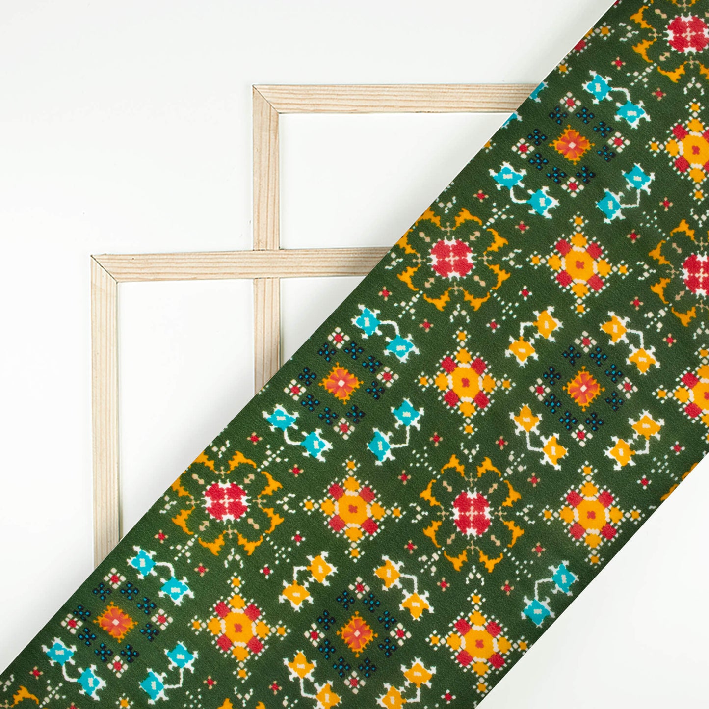 Forest Green And Honey Yellow Patolaa Pattern Digital Print Viscose Natural Crepe Fabric