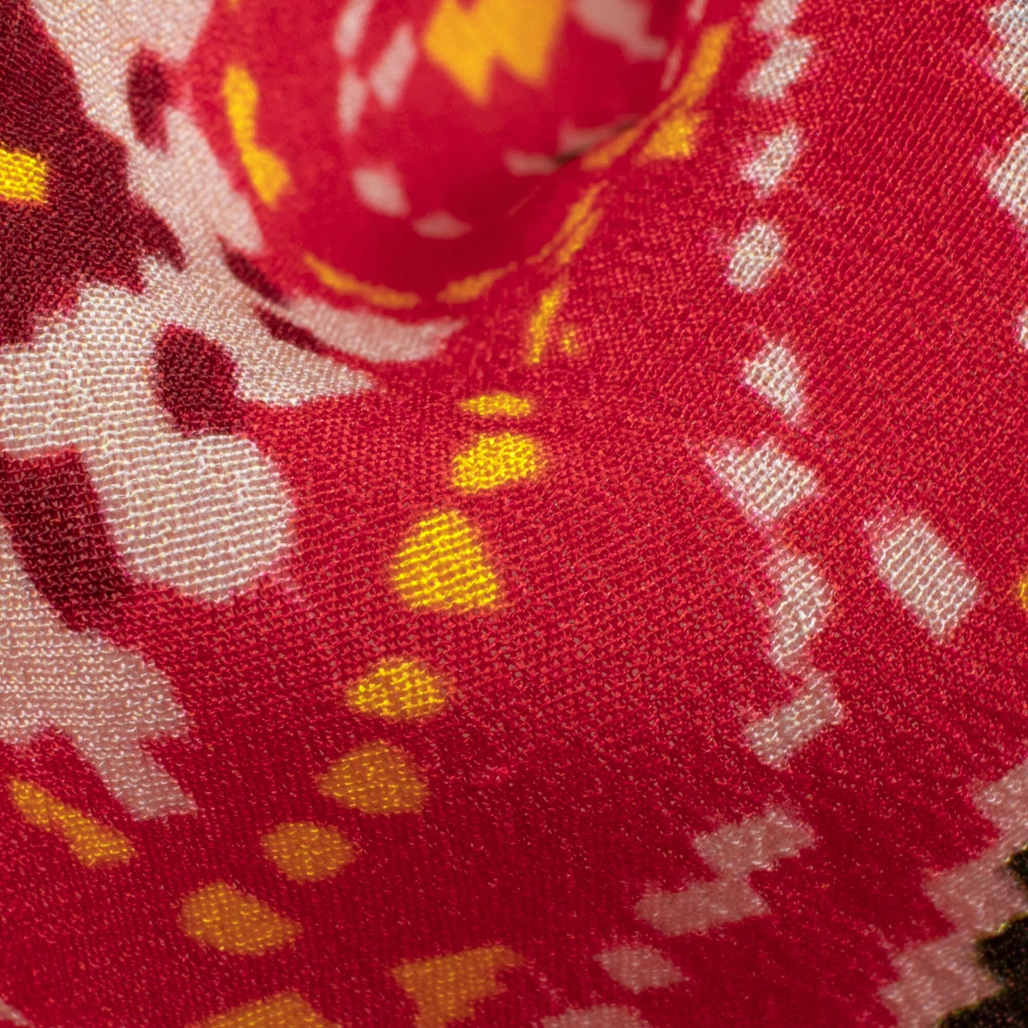 Vermilion Red And Dark Green Patolaa Pattern Digital Print Viscose Natural Crepe Fabric