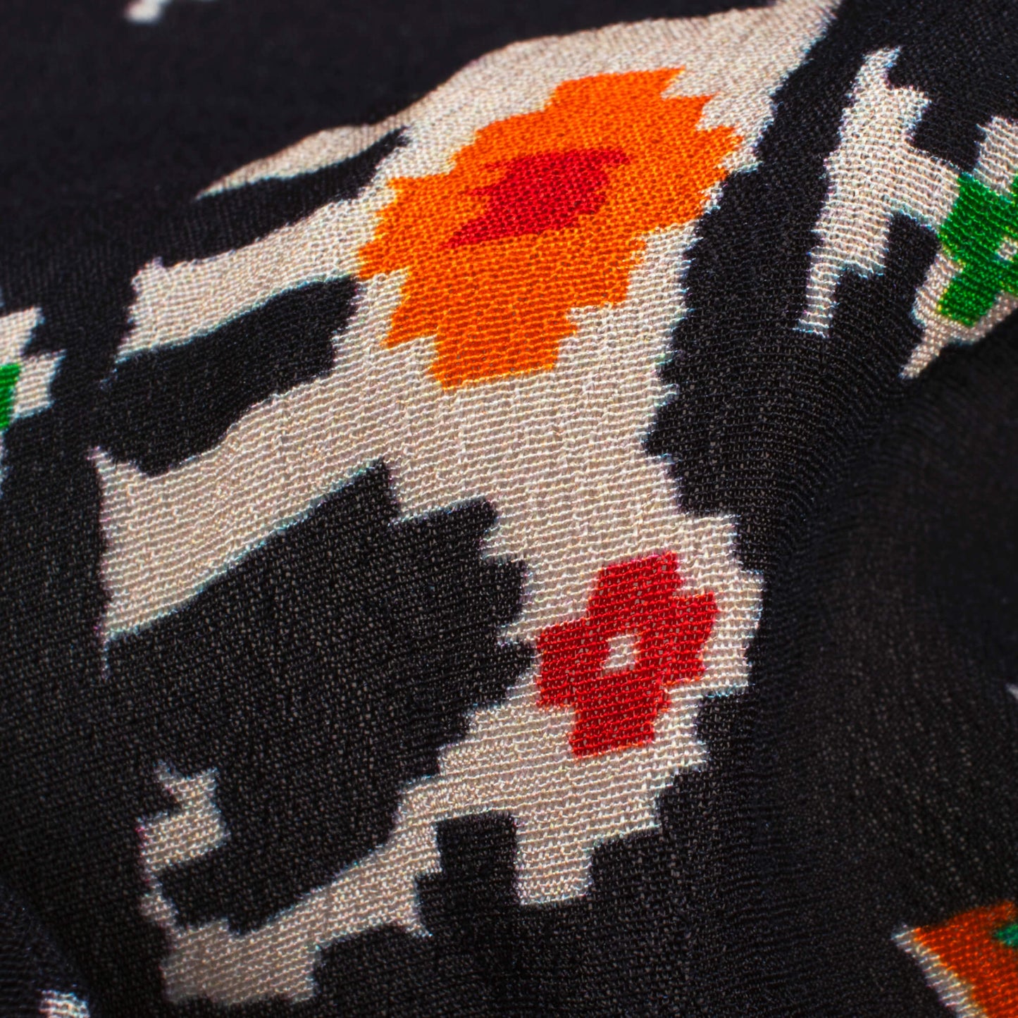 Black And Orange Patolaa Pattern Digital Print Viscose Natural Crepe Fabric