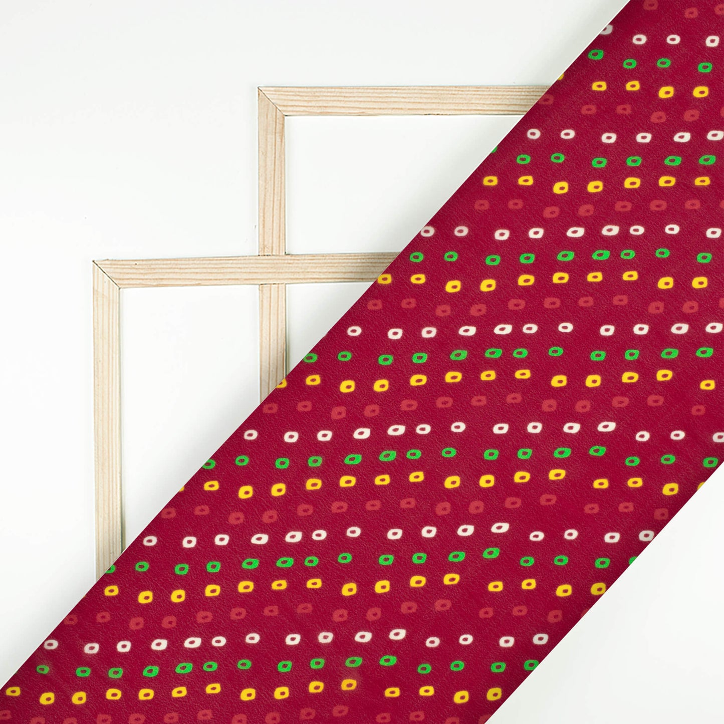 Maroon And Yellow Bandhanii Pattern Digital Print Viscose Natural Crepe Fabric