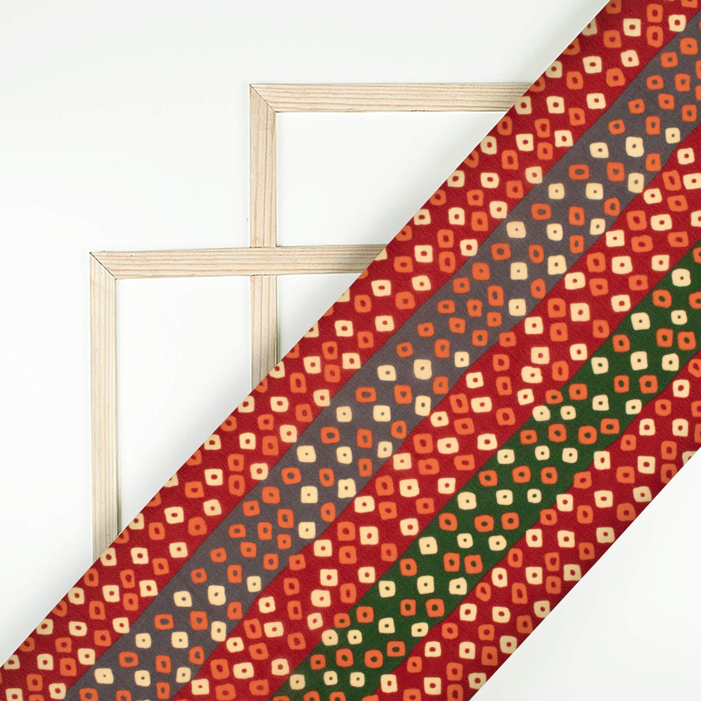 Blood Red And Cream Bandhanii Pattern Digital Print Viscose Natural Crepe Fabric