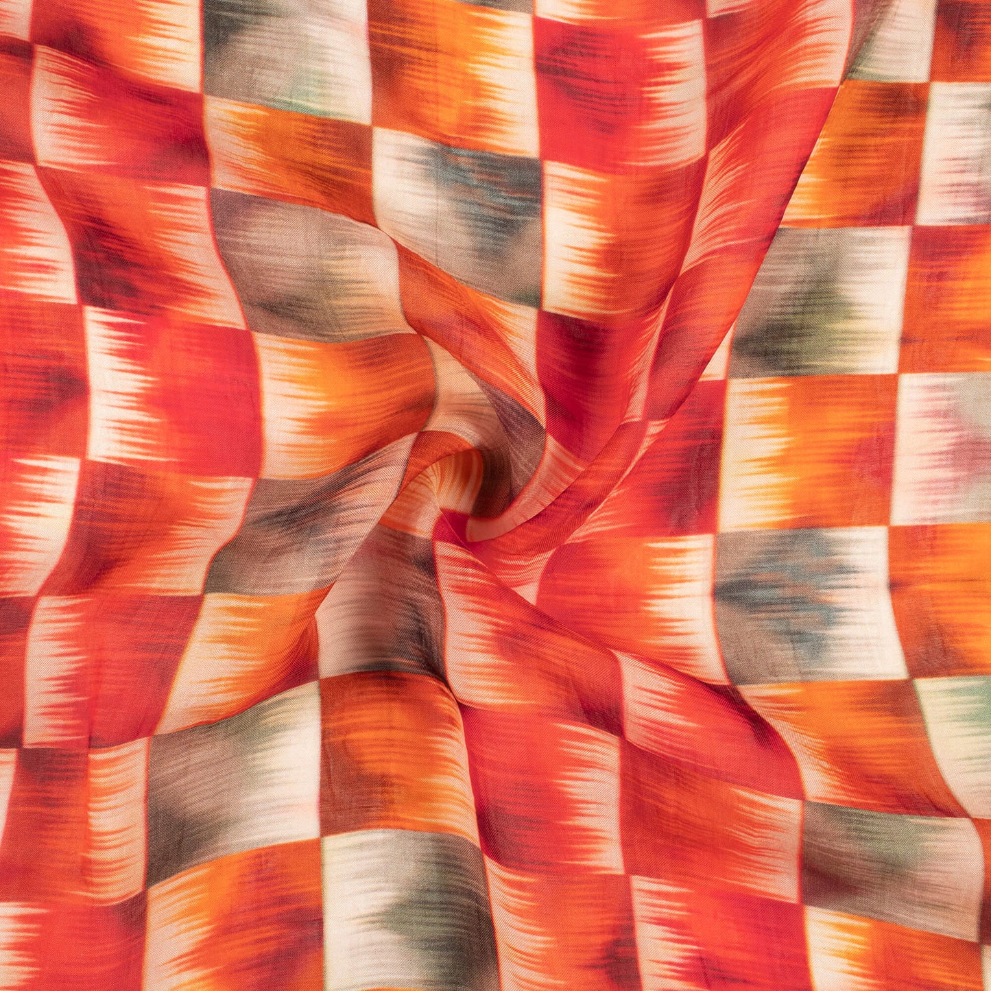 Red And Grey Checks Pattern Digital Print Viscose Paper Silk Fabric
