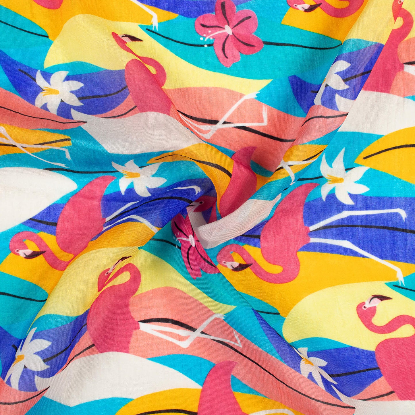 Multi-Color Bird Pattern Digital Print Viscose Paper Silk Fabric