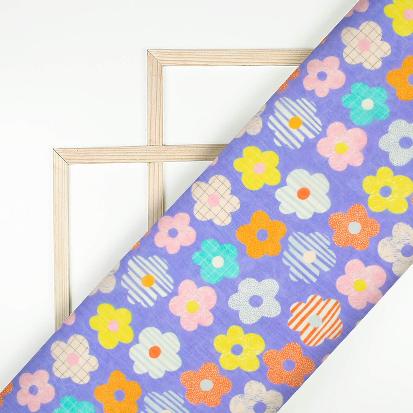 Iris Purple And Lemon Yellow Floral Pattern Digital Print Viscose Paper Silk Fabric