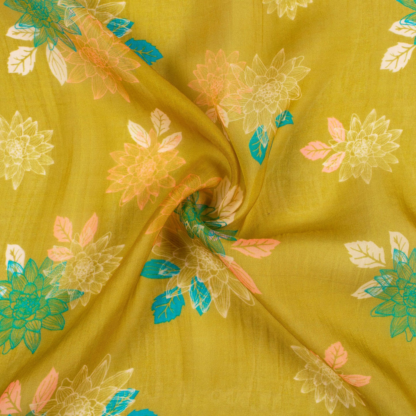 Earls Green And Pink Floral Pattern Digital Print Viscose Paper Silk Fabric