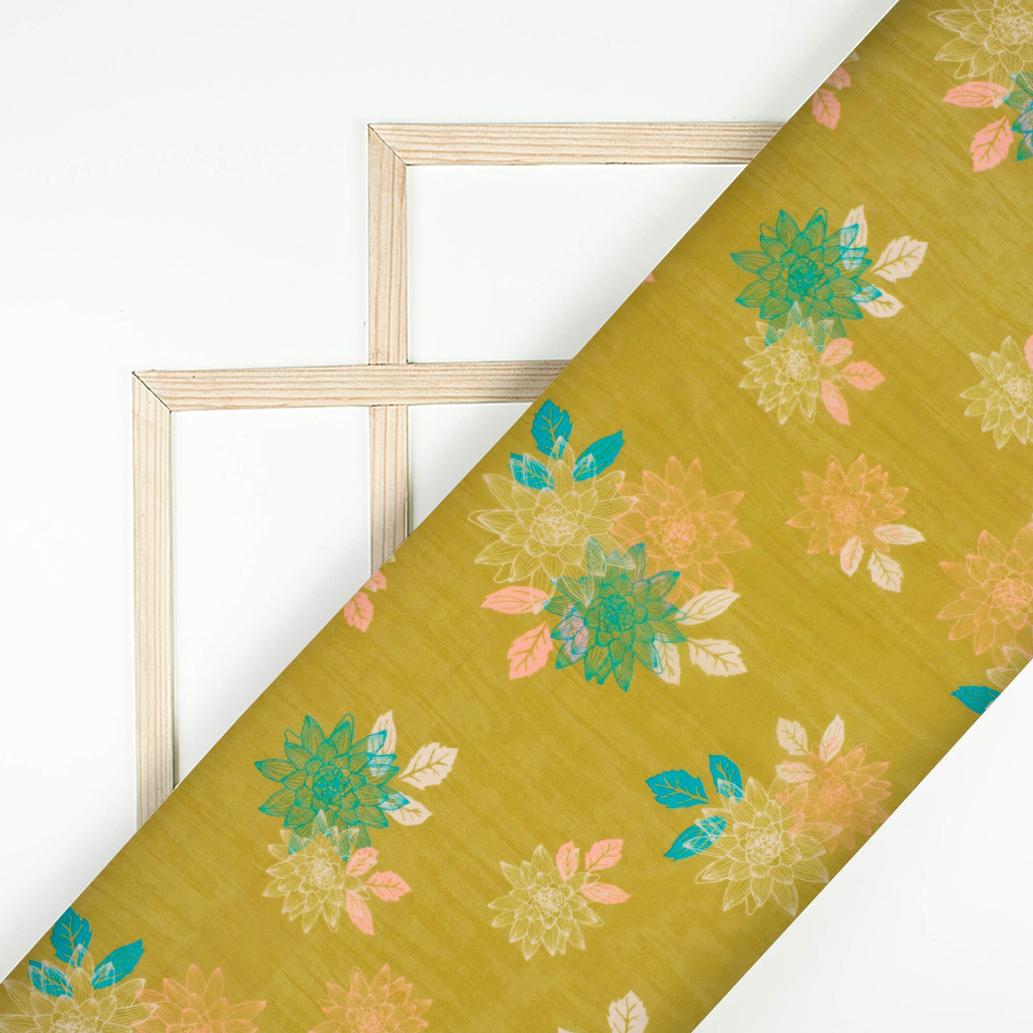 Earls Green And Pink Floral Pattern Digital Print Viscose Paper Silk Fabric