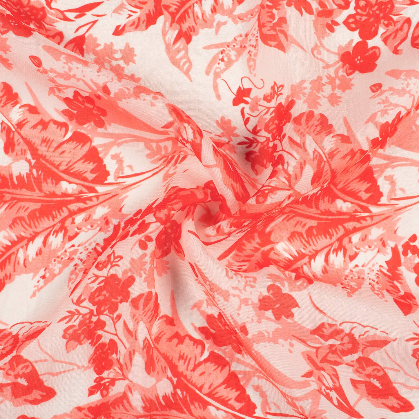 Red And Off White Floral Pattern Digital Print Viscose Paper Silk Fabric