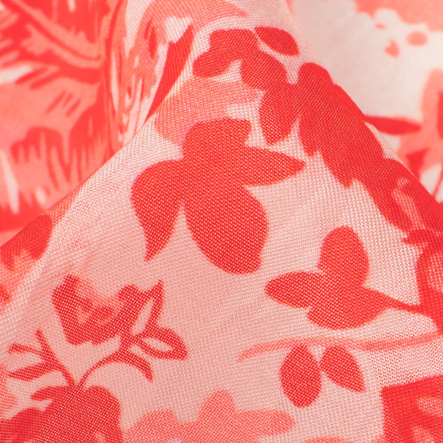 Red And Off White Floral Pattern Digital Print Viscose Paper Silk Fabric