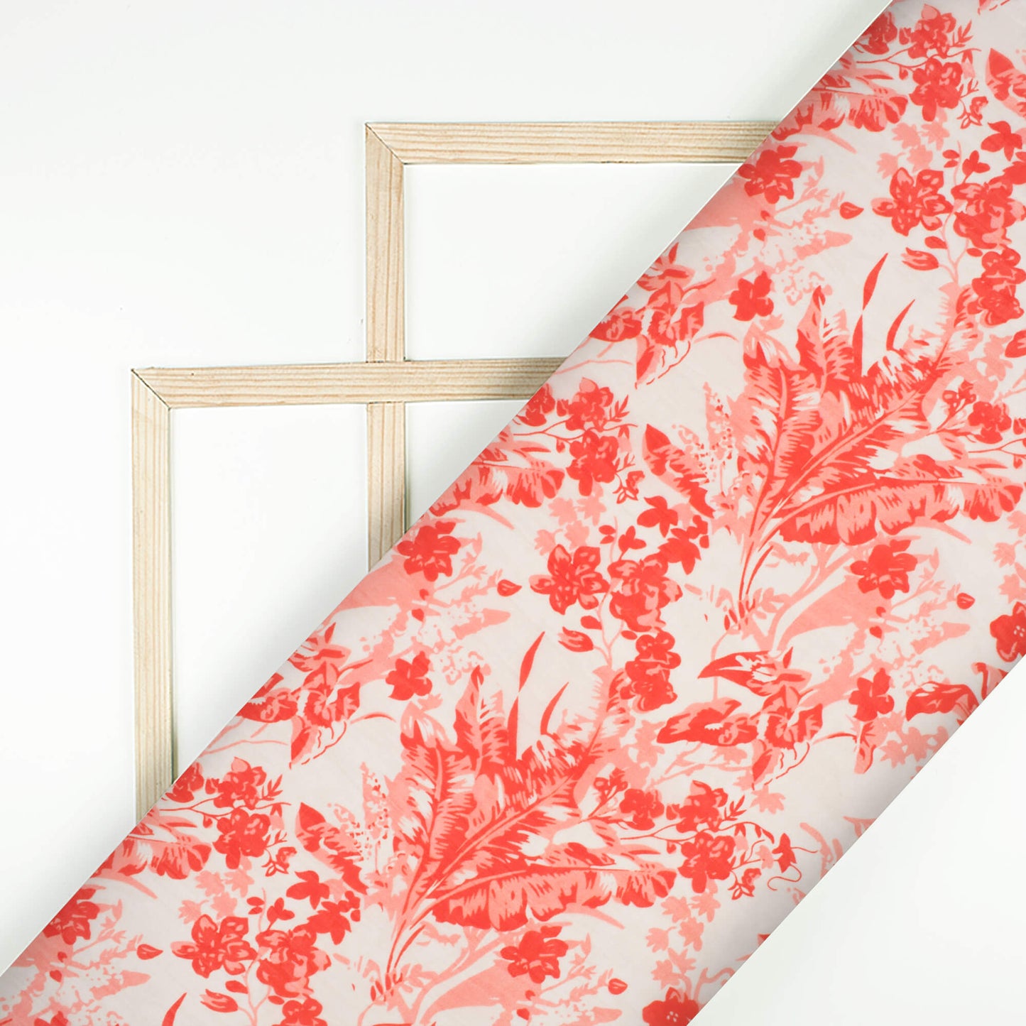 Red And Off White Floral Pattern Digital Print Viscose Paper Silk Fabric