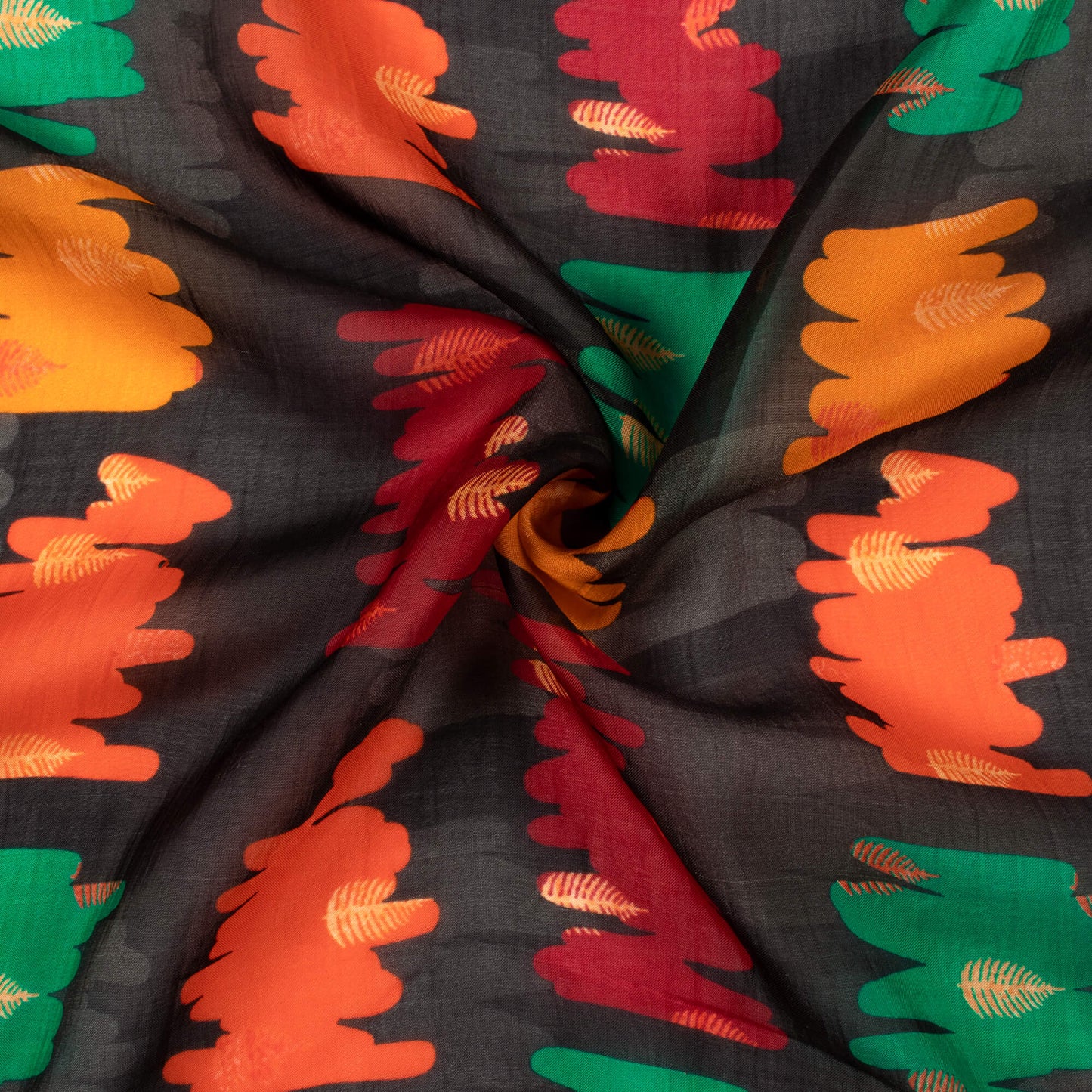 Black And Orange Quirky Pattern Digital Print Viscose Paper Silk Fabric