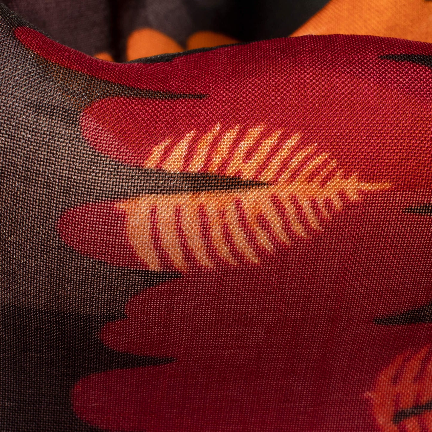 Black And Orange Quirky Pattern Digital Print Viscose Paper Silk Fabric