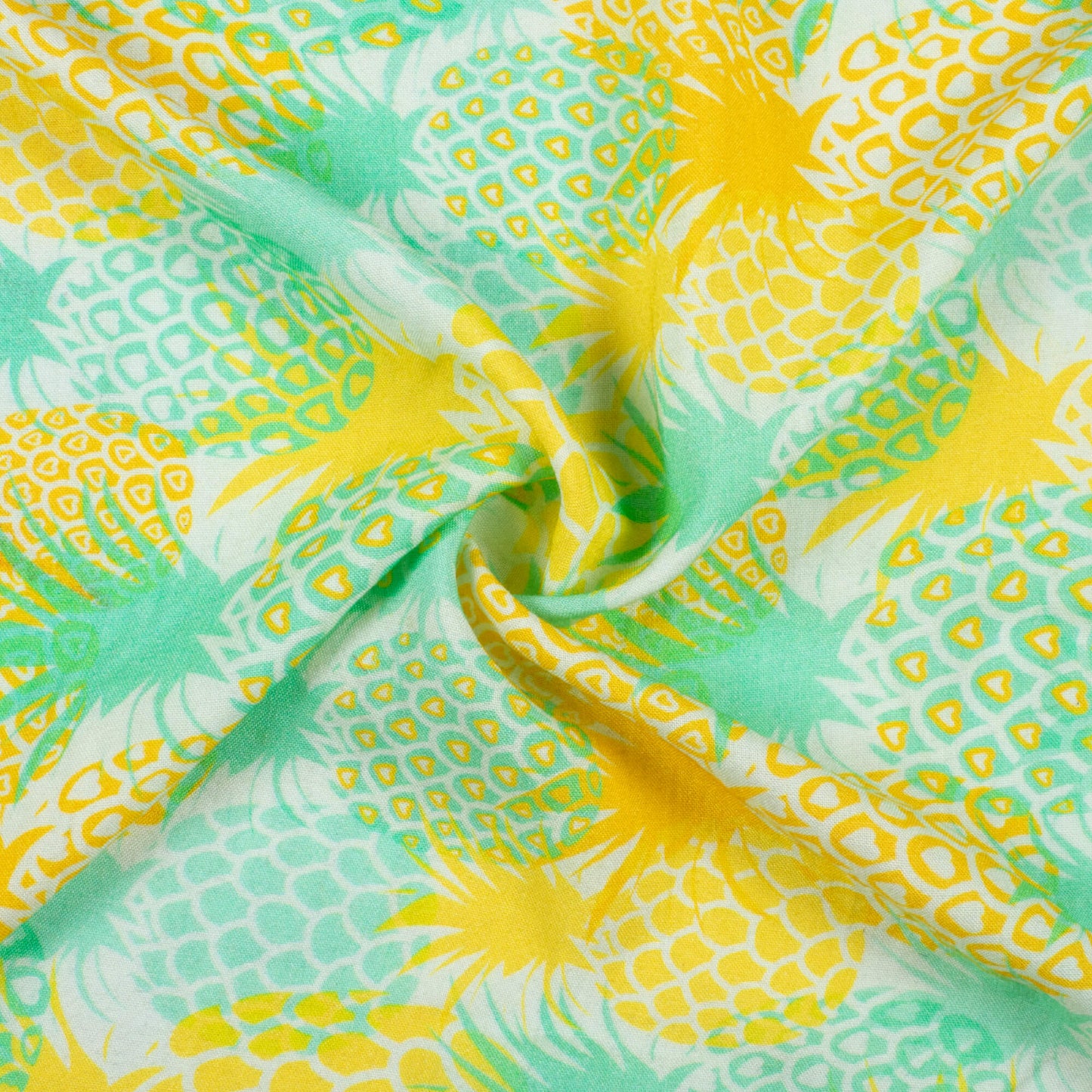 Bumblebee Yellow And Persian Green Quirky Pattern Digital Print Viscose Rayon Fabric (Width 58 Inches)