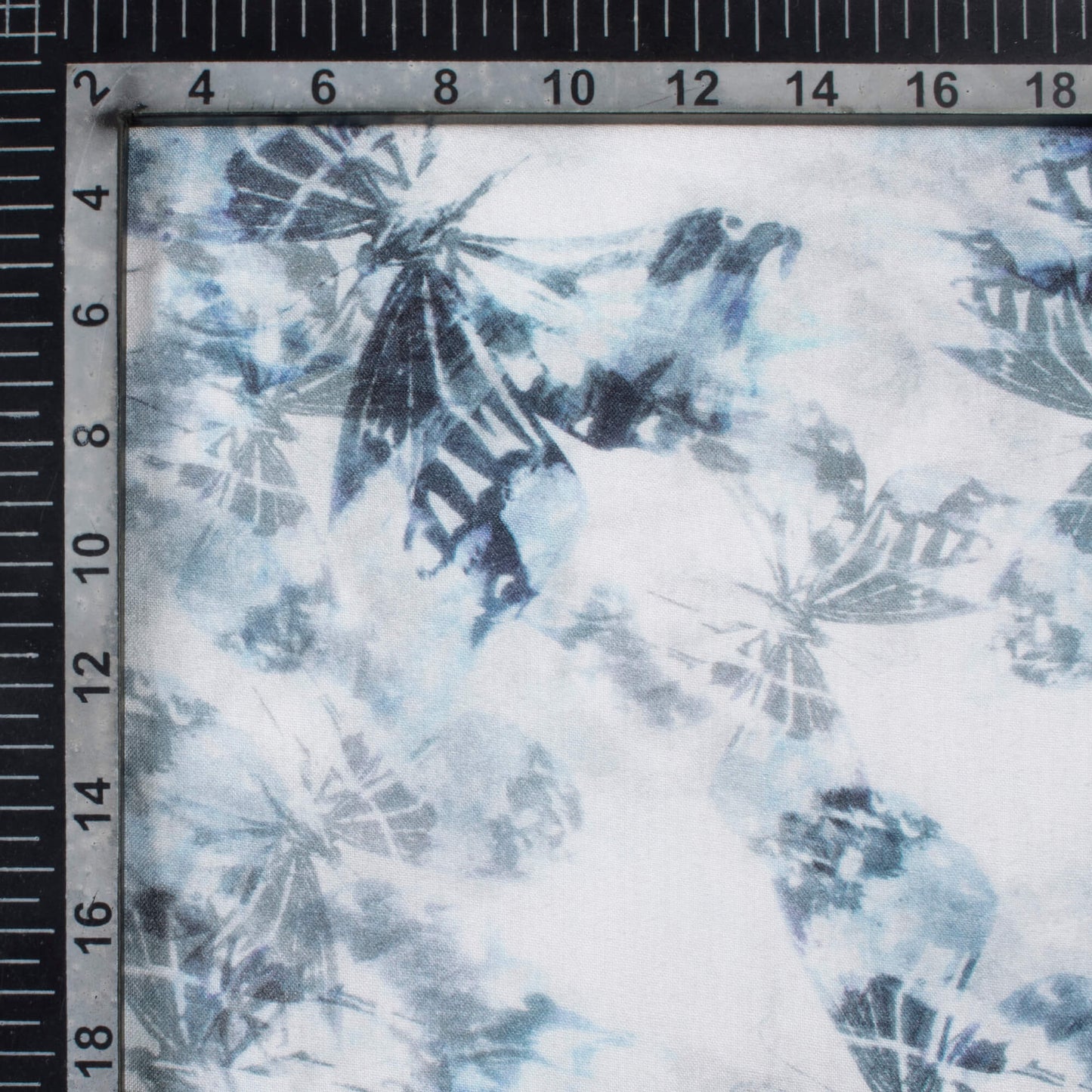 Anchor Grey And White Butterfly Pattern Digital Print Viscose Rayon Fabric (Width 58 Inches)