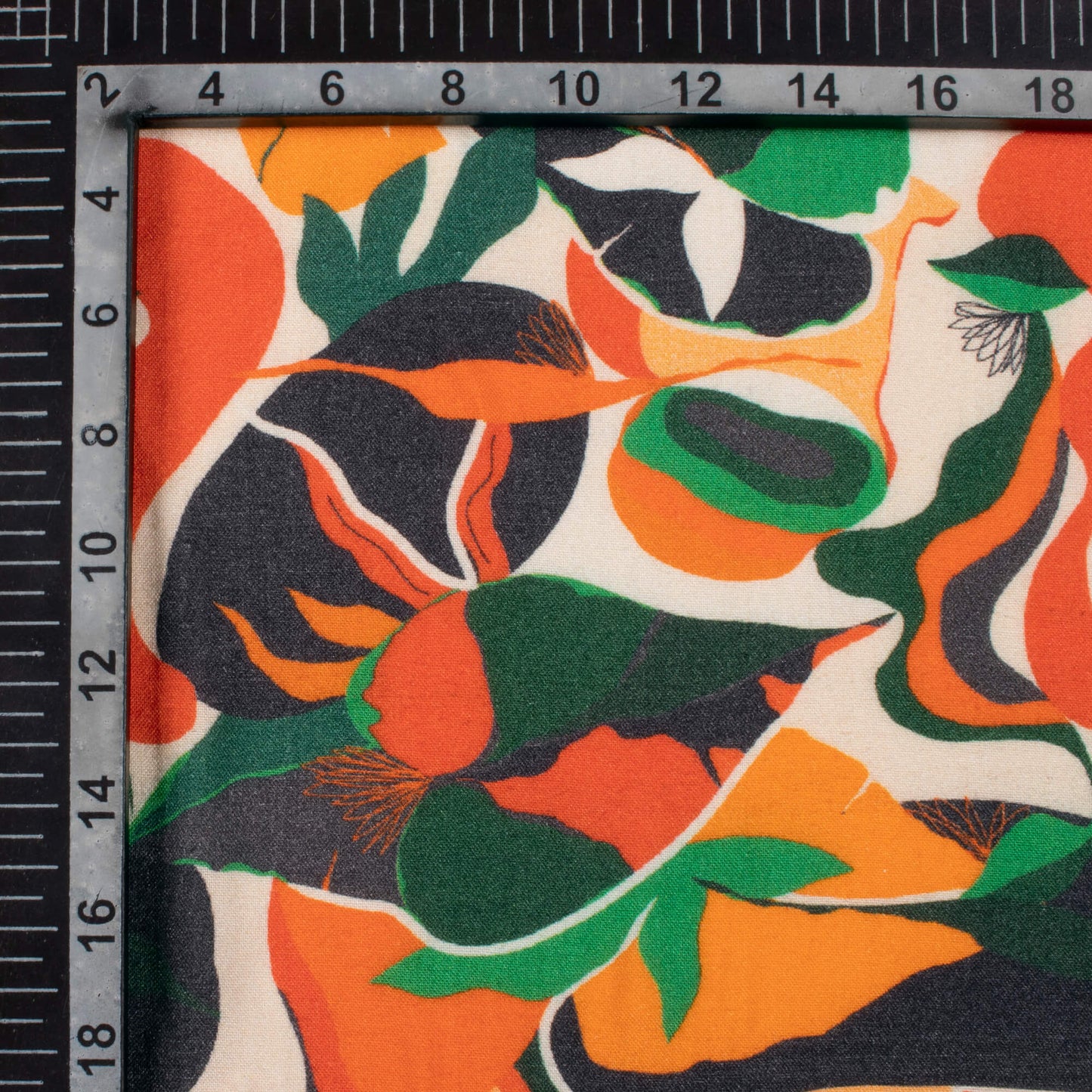 Vermilion Red And Green Abstract Pattern Digital Print Viscose Rayon Fabric (Width 58 Inches)