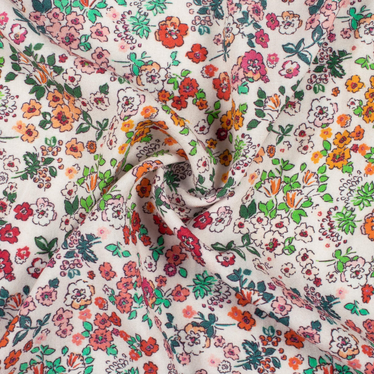 White And Green Floral Pattern Digital Print Viscose Rayon Fabric (Width 58 Inches)