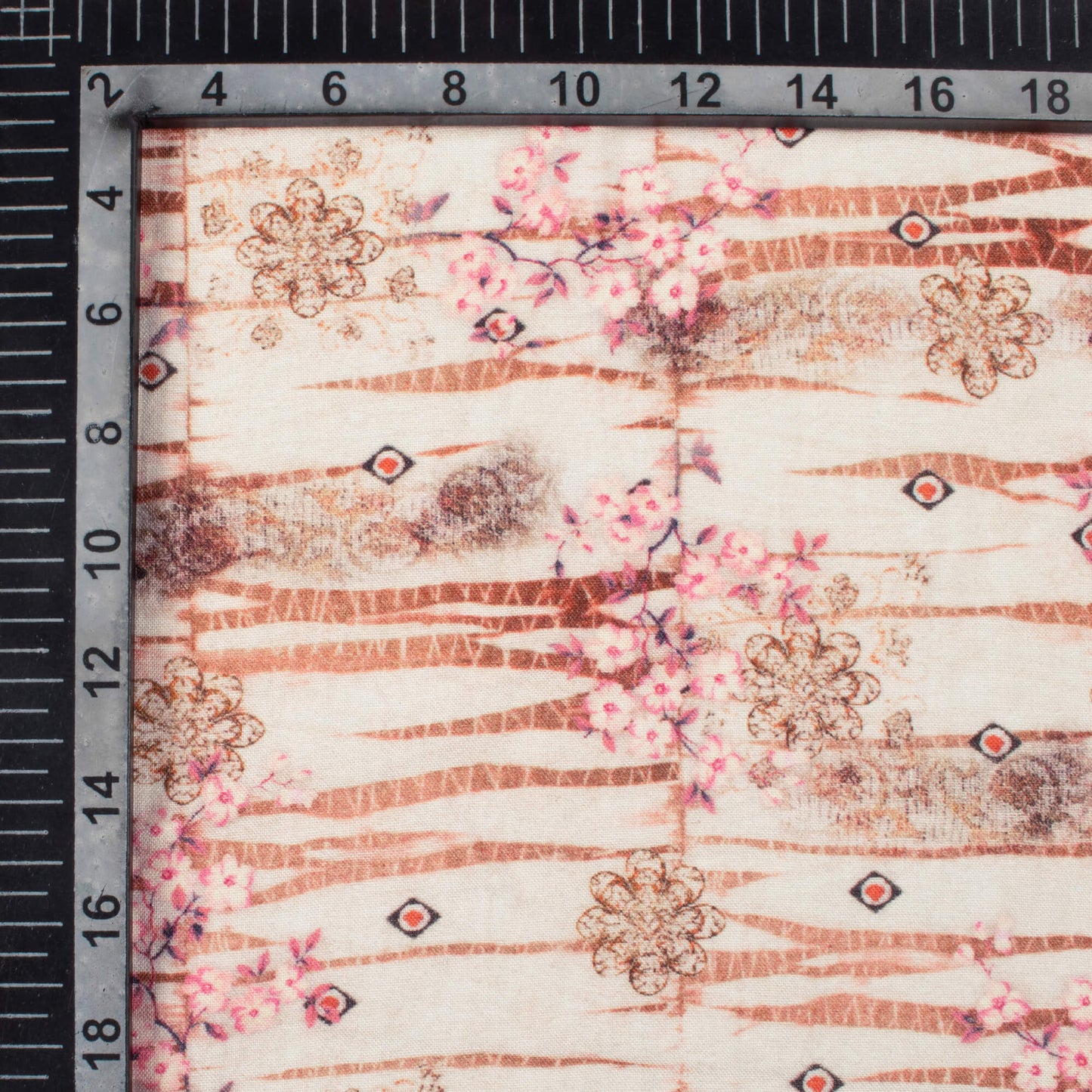 Macaroon Cream And Pale Pink Floral Pattern Digital Print Viscose Rayon Fabric (Width 58 Inches)