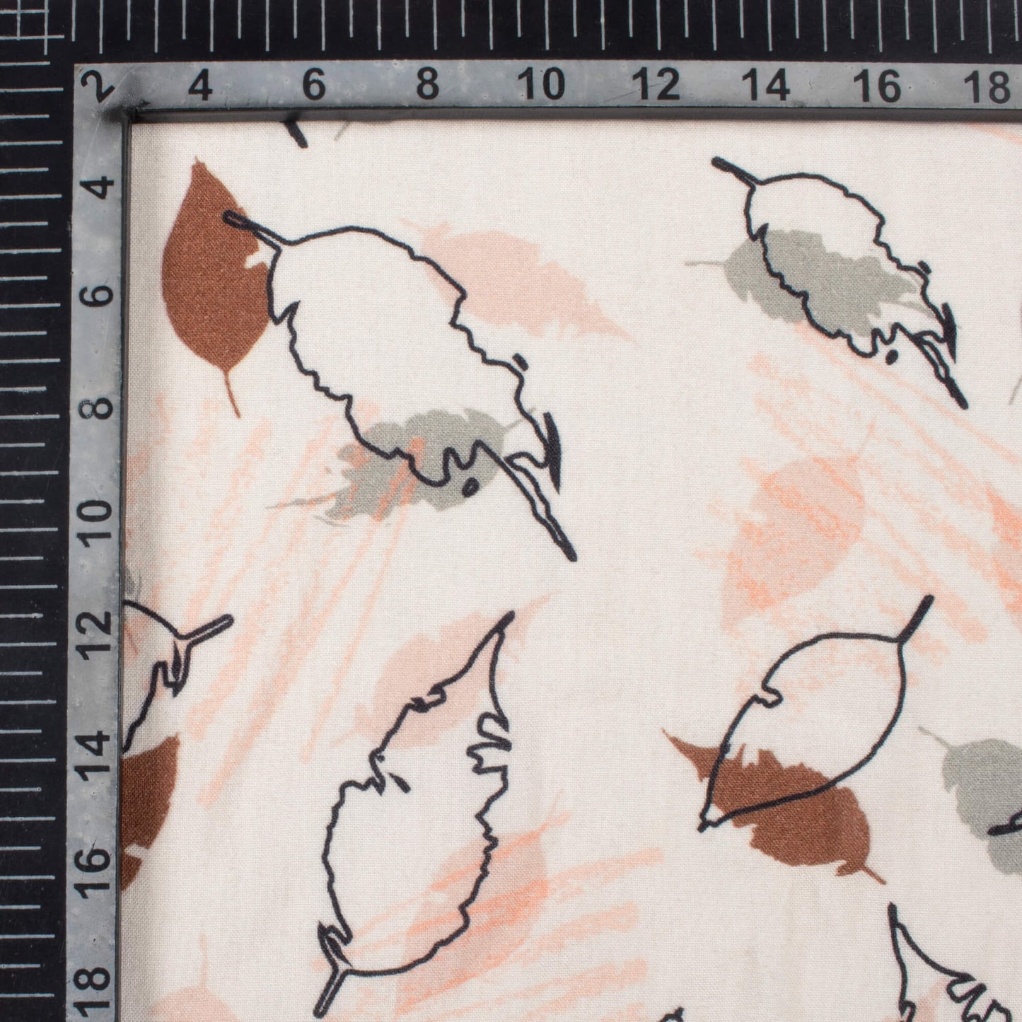 Macaroon Cream And Pale Pink Leaf Pattern Digital Print Viscose Rayon Fabric (Width 58 Inches)