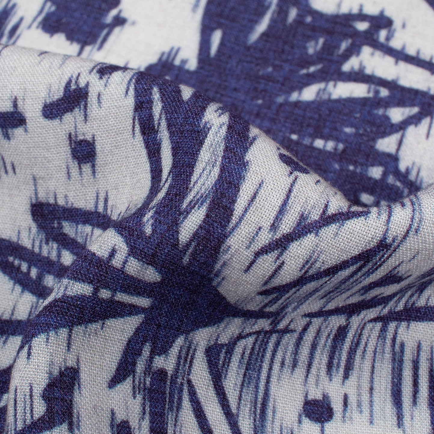Navy Blue And White Floral Pattern Digital Print Viscose Rayon Fabric (Width 58 Inches)