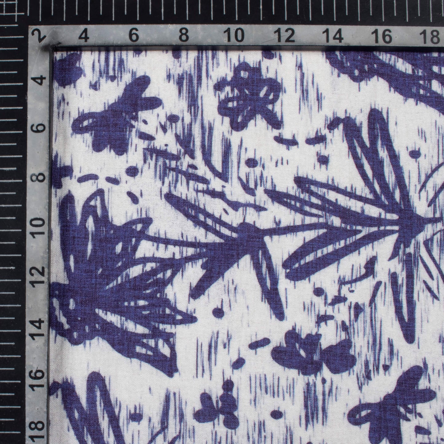 Navy Blue And White Floral Pattern Digital Print Viscose Rayon Fabric (Width 58 Inches)