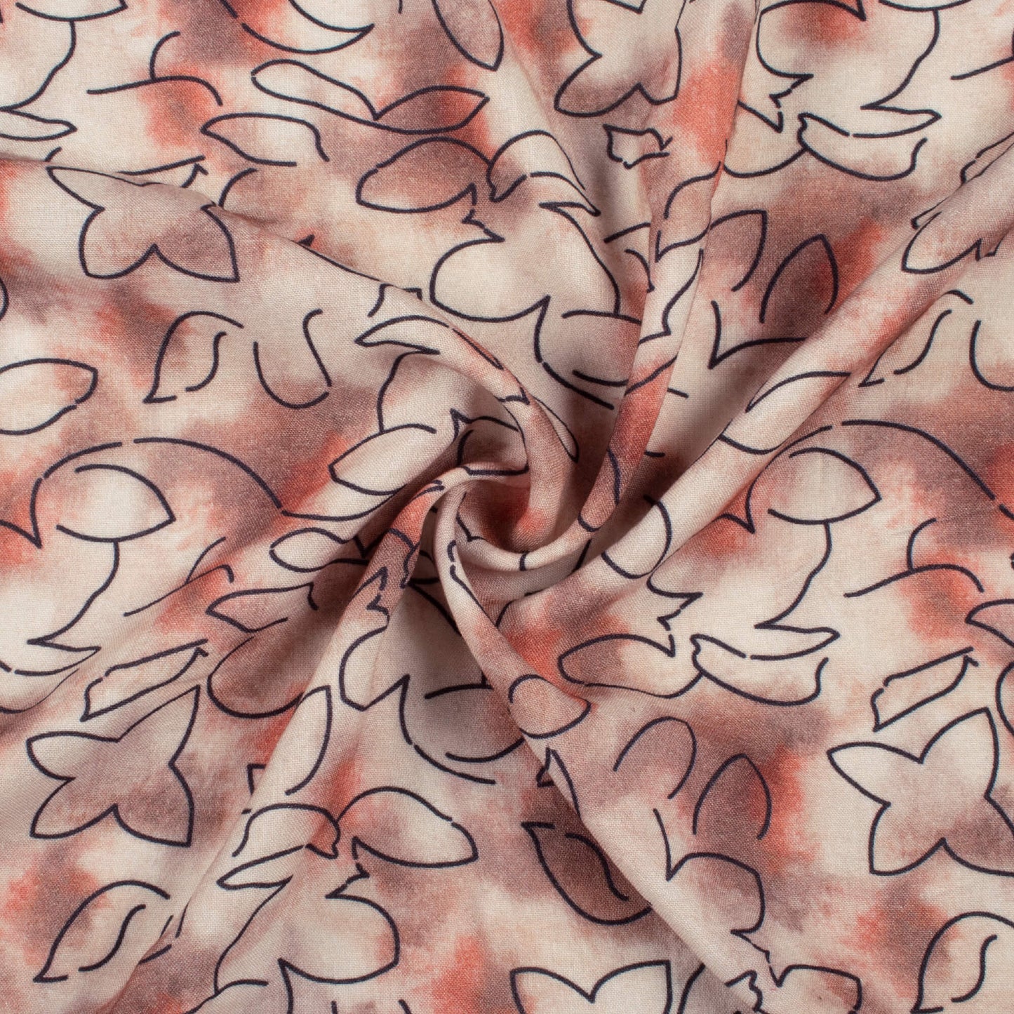Off White And Brown Abstract Pattern Digital Print Viscose Rayon Fabric (Width 58 Inches)