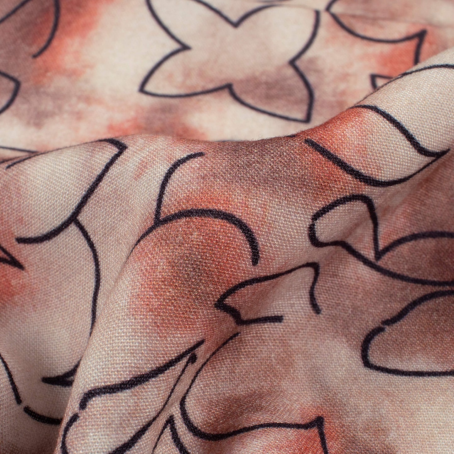 Off White And Brown Abstract Pattern Digital Print Viscose Rayon Fabric (Width 58 Inches)