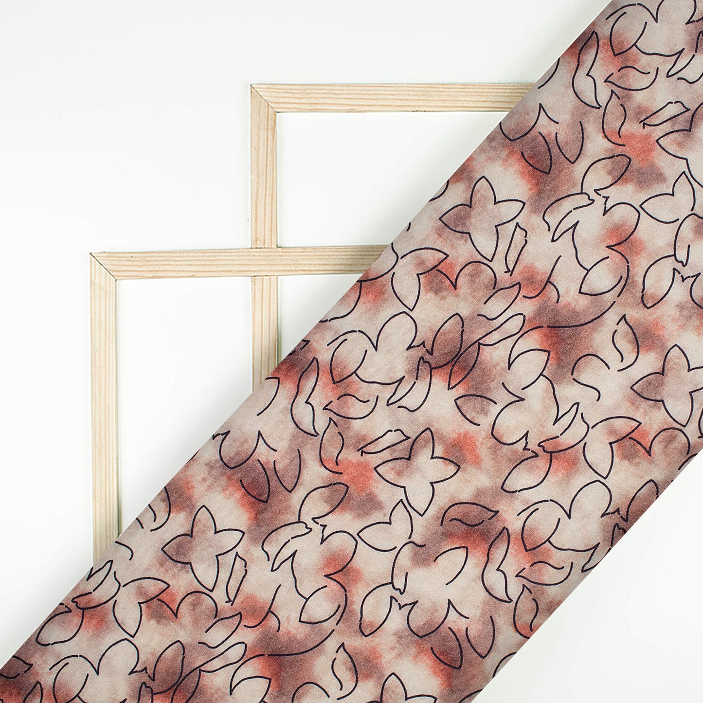 Off White And Brown Abstract Pattern Digital Print Viscose Rayon Fabric (Width 58 Inches)