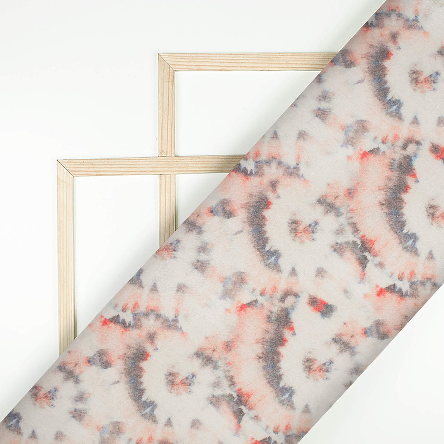 Stone Beige And Peach Abstract Pattern Digital Print Viscose Rayon Fabric (Width 58 Inches)