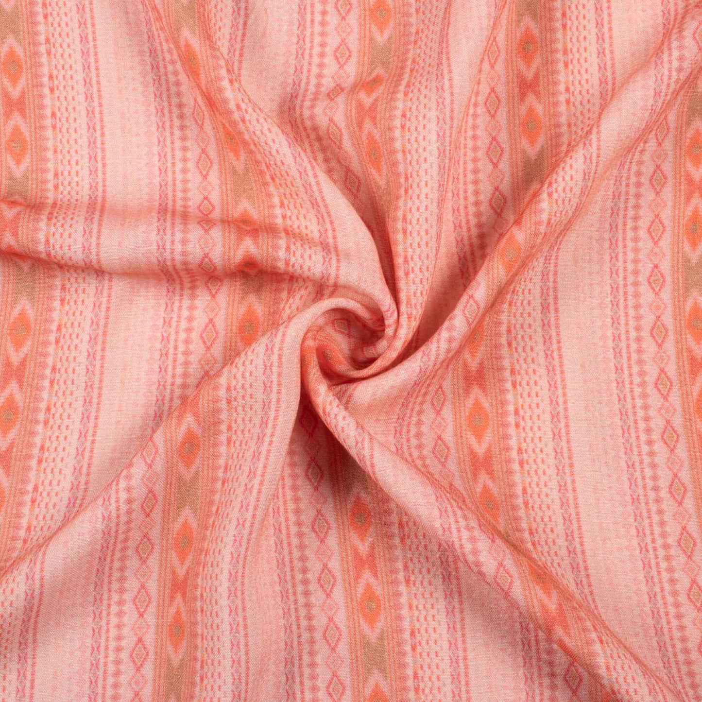 Peach And Coral Orange Stripes Pattern Digital Print Viscose Rayon Fabric (Width 58 Inches)