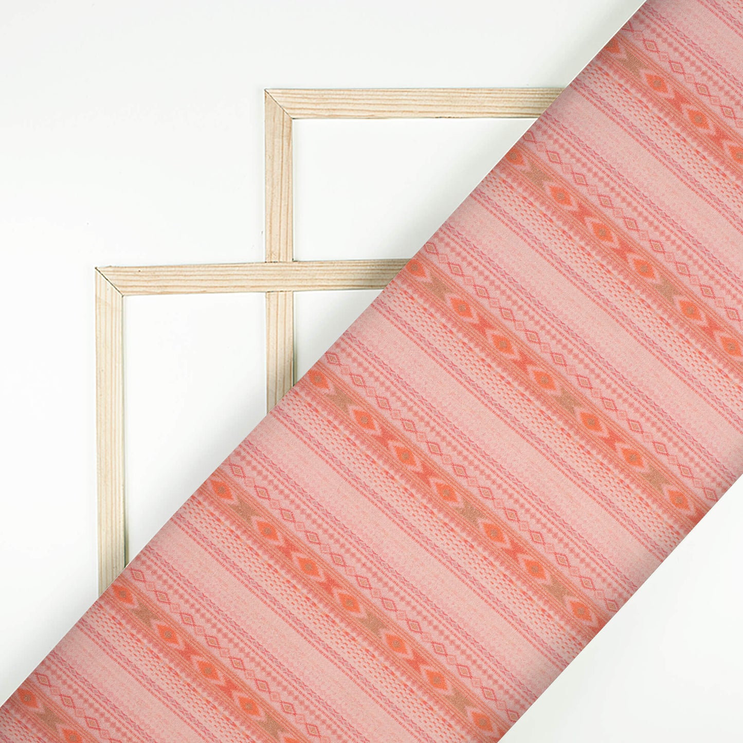 Peach And Coral Orange Stripes Pattern Digital Print Viscose Rayon Fabric (Width 58 Inches)