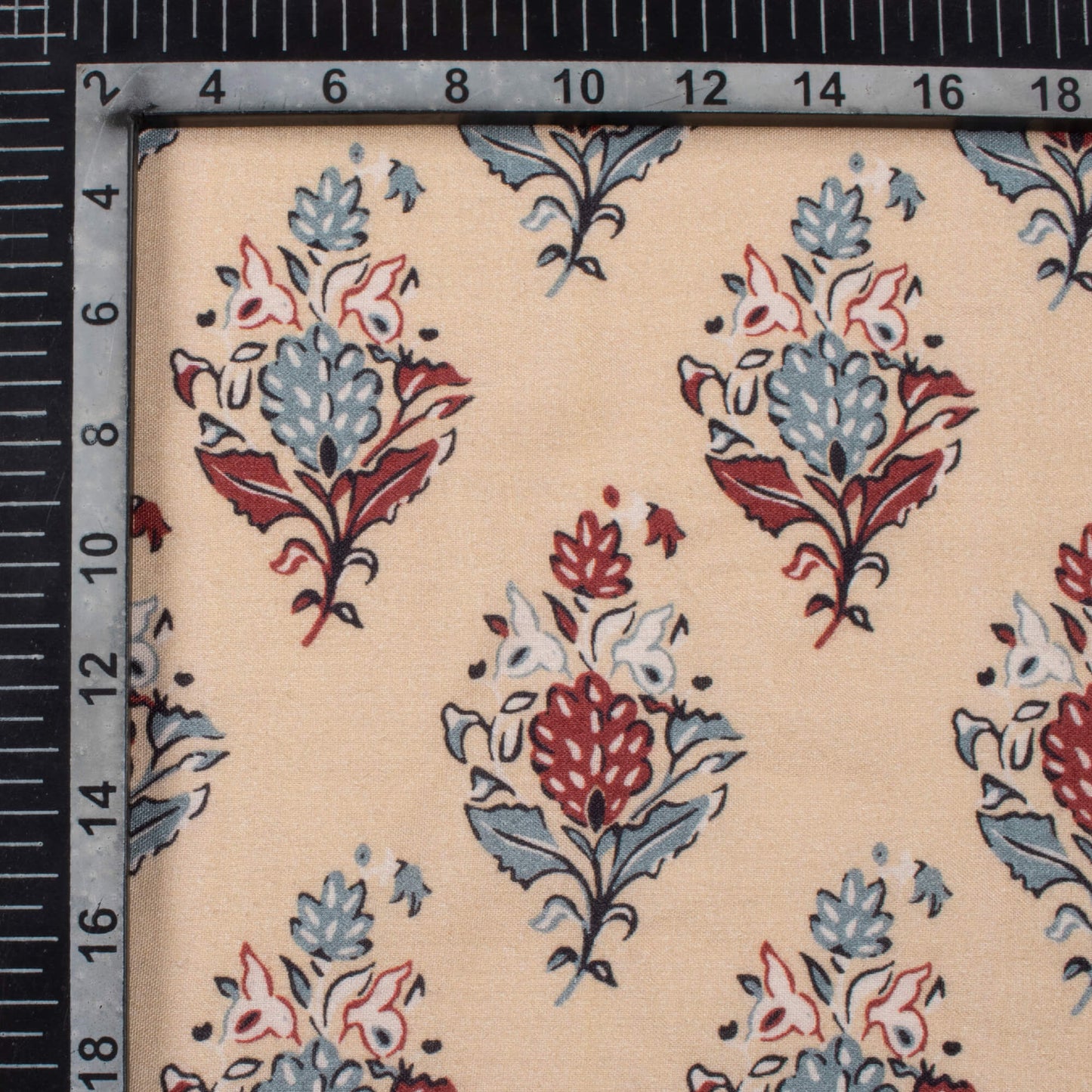 Oat Beige And Maroon Floral Pattern Digital Print Viscose Rayon Fabric (Width 58 Inches)