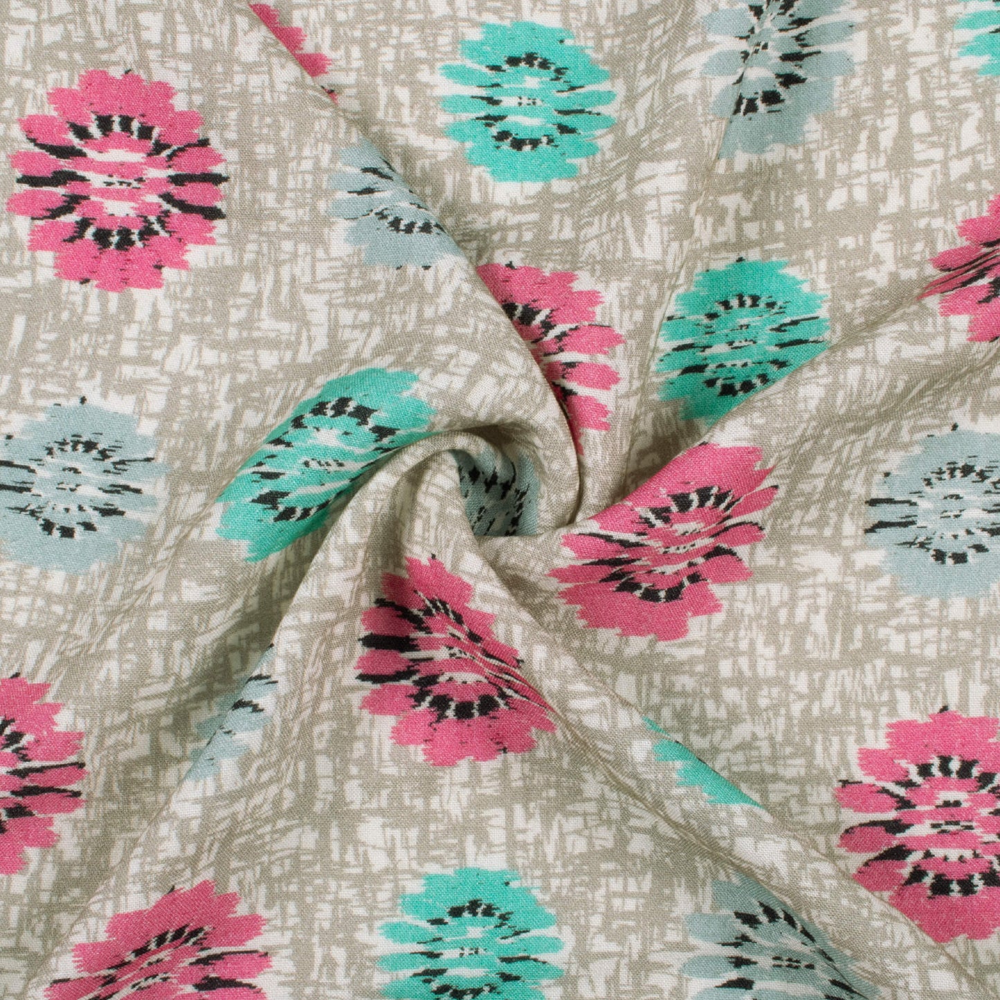Trout Grey And Taffy Pink Geometric Pattern Digital Print Viscose Rayon Fabric (Width 58 Inches)
