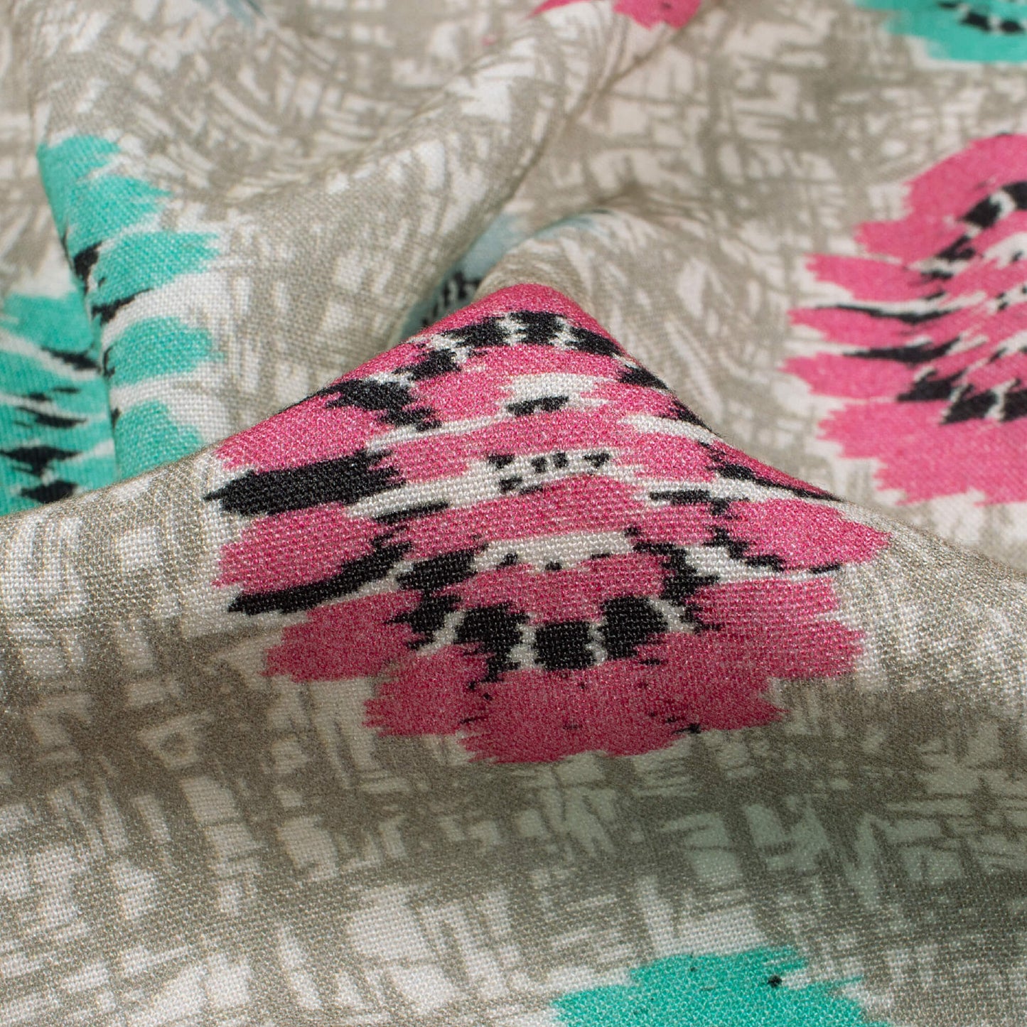 Trout Grey And Taffy Pink Geometric Pattern Digital Print Viscose Rayon Fabric (Width 58 Inches)