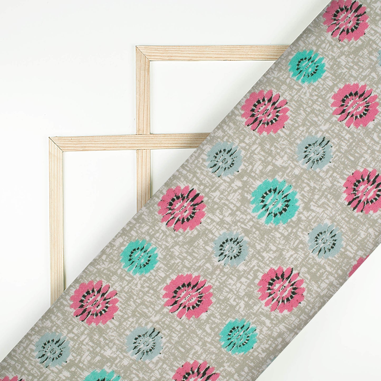 Trout Grey And Taffy Pink Geometric Pattern Digital Print Viscose Rayon Fabric (Width 58 Inches)