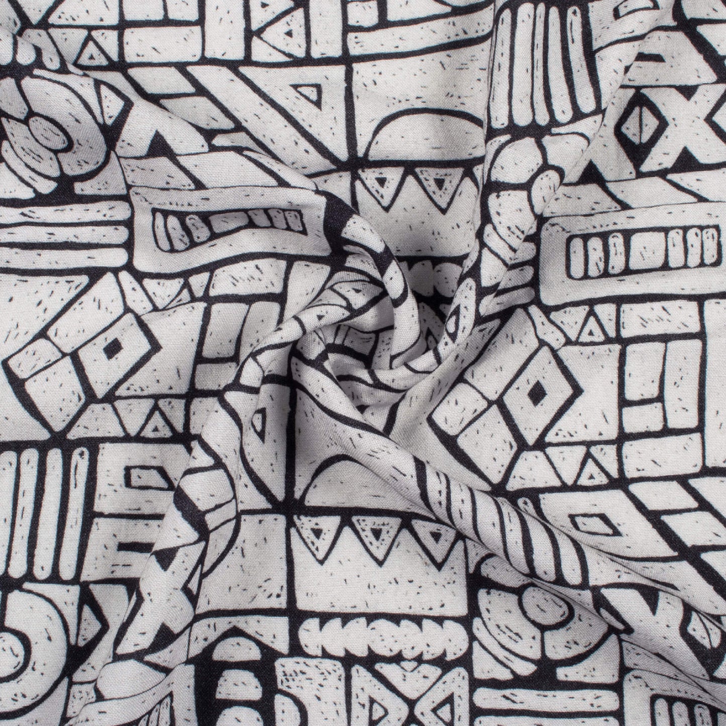 White And Black Geometric Pattern Digital Print Viscose Rayon Fabric (Width 58 Inches)