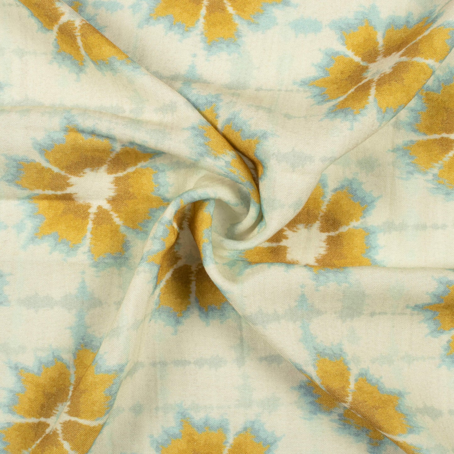 Ivory Cream And Dijon Yellow Shiiborii Pattern Digital Print Viscose Rayon Fabric (Width 58 Inches)