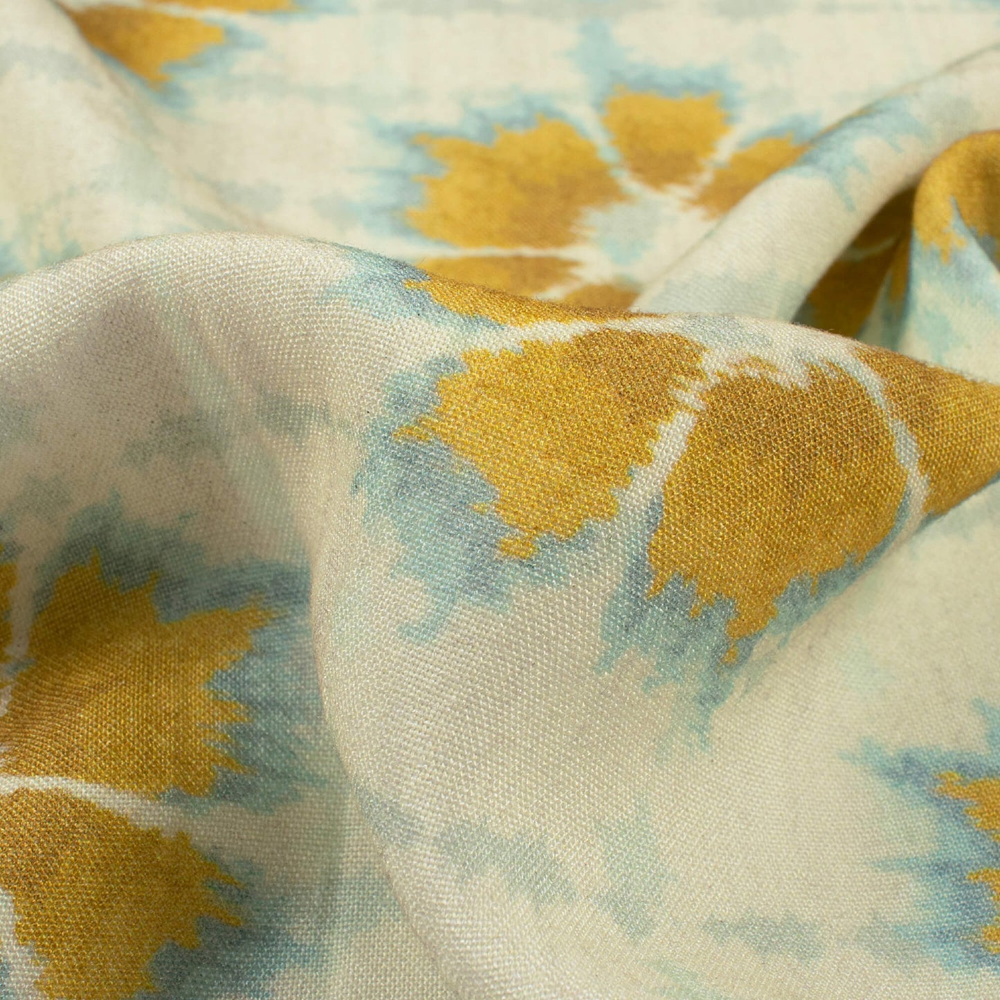 Ivory Cream And Dijon Yellow Shiiborii Pattern Digital Print Viscose Rayon Fabric (Width 58 Inches)